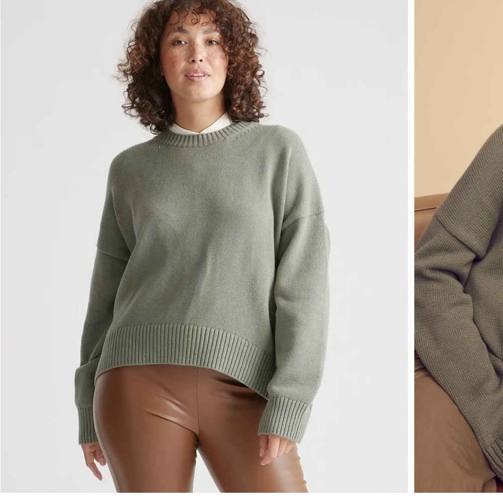 Quince 100% Organic Cotton Boyfriend Crew Sweater Agave Size L
